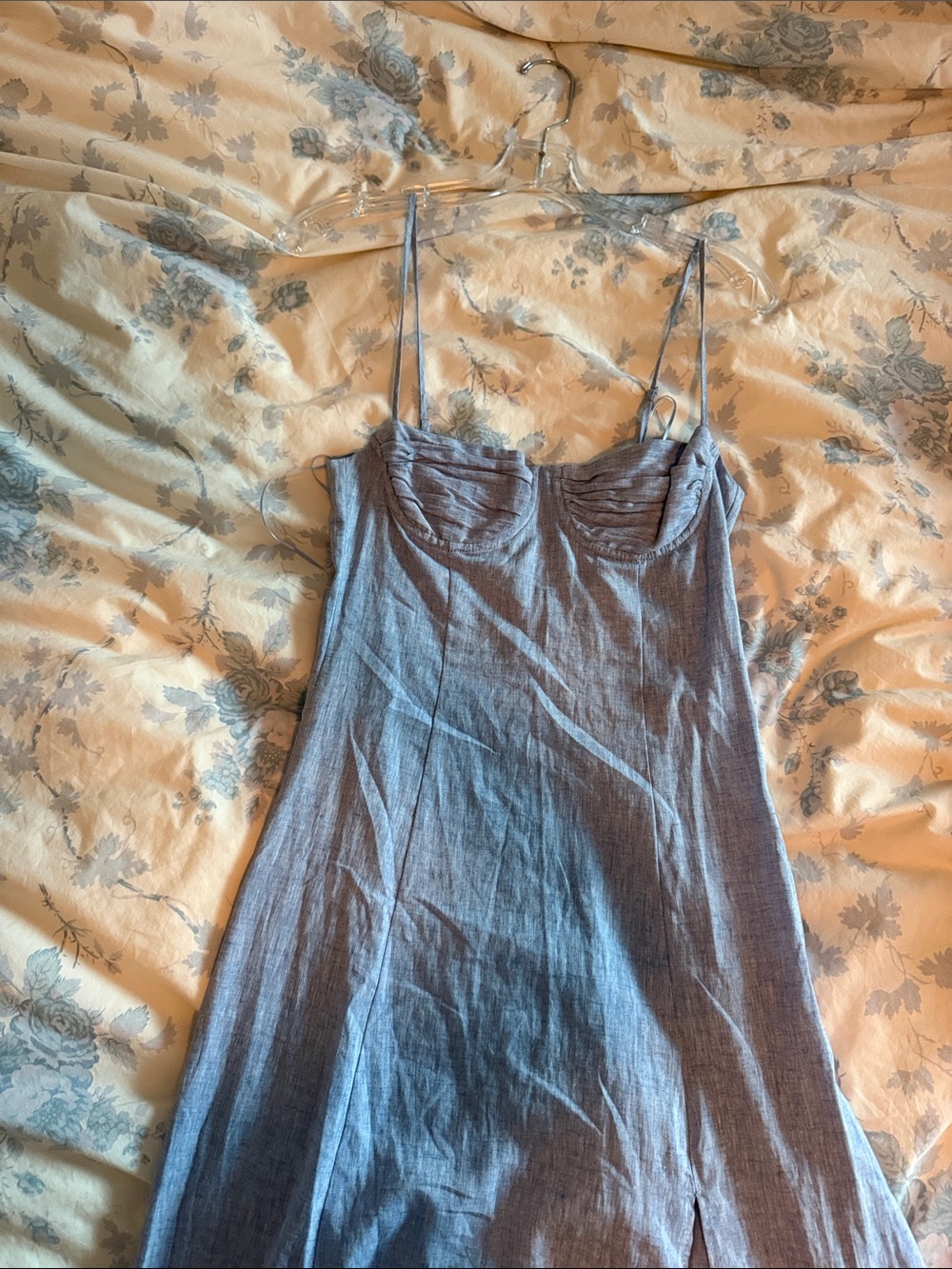 Zara Light Blue Linen-Blend Camisole Dress